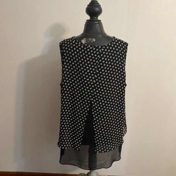 Michael Michael Kors Black/Tan Slice Dot split back sleeveless tunic, size 2X - Picture 3 of 5